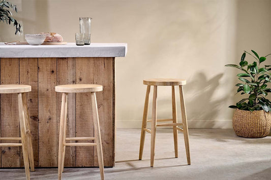 Tabouret de bar rond en bois de manguier Mengwi - Naturel