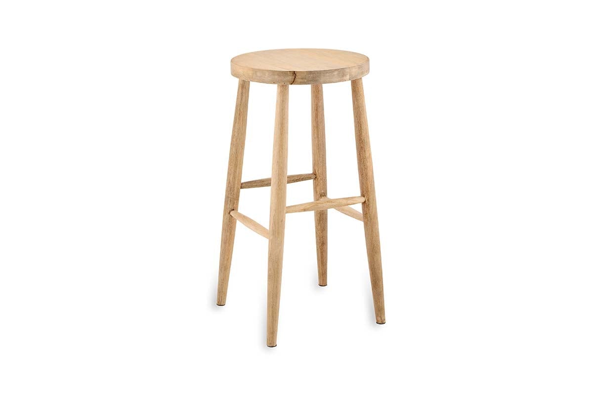 Tabouret de bar rond en bois de manguier Mengwi - Naturel