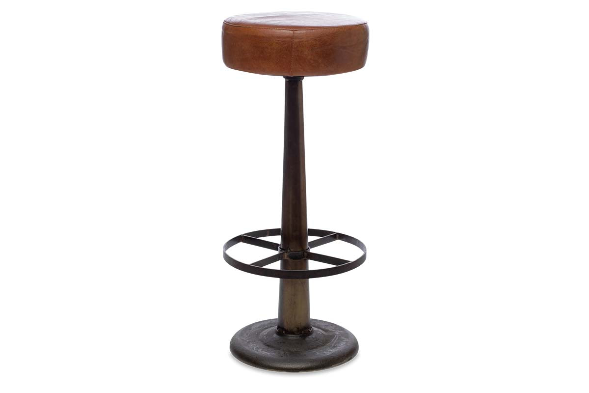 Tabouret rond en cuir Narwana - Beige vieilli