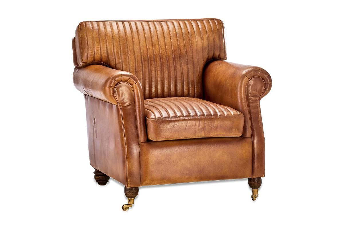 Fauteuil Narwana en cuir côtelé - Beige vieilli