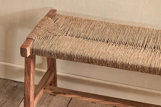 Banc en acacia et jute tressé d'Amhara