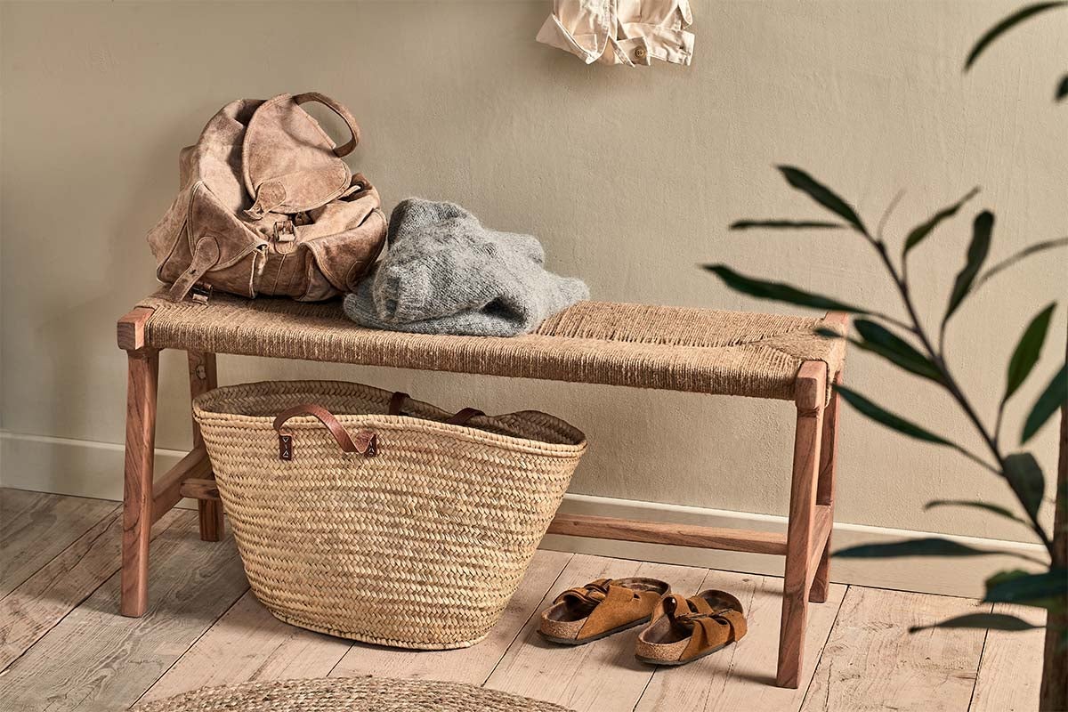 Banc en acacia et jute tressé d'Amhara