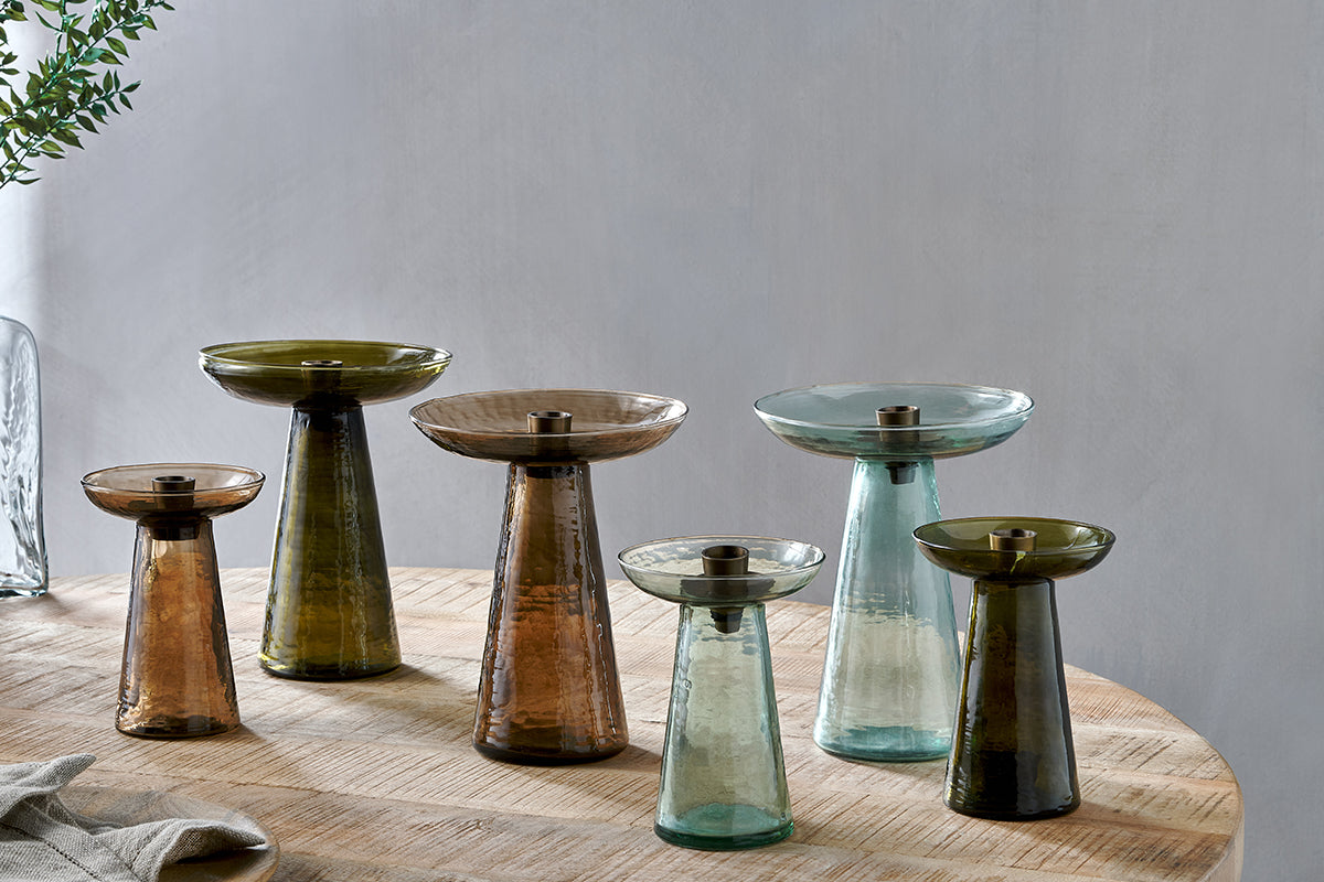 Bougeoir en verre recyclé Avyn - Vert sauge