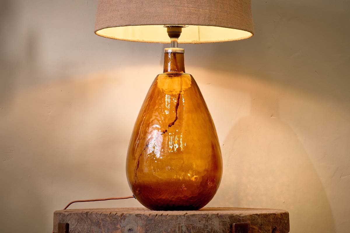 Lampe Baba en verre recyclé - Ambre brûlé - Grande lampe haute