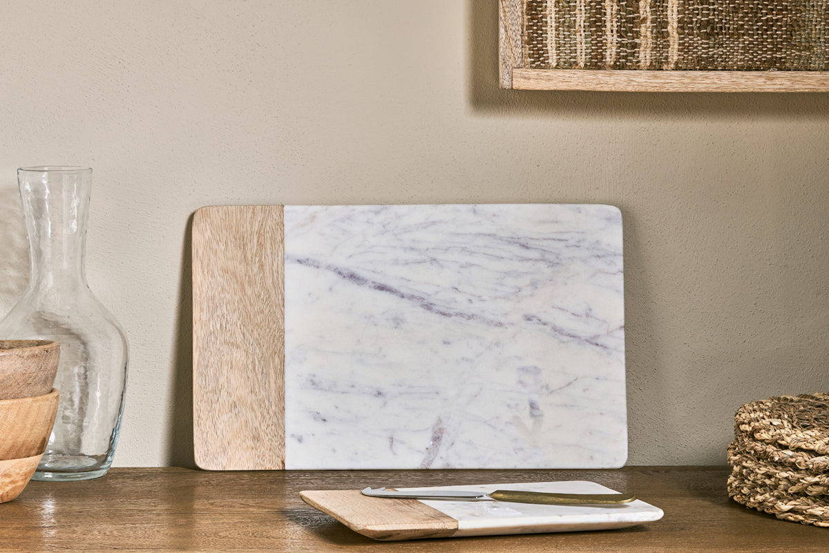 Planche de service longue en marbre Bwari - Blanche