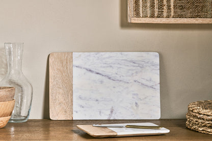 Planche de service longue en marbre Bwari - Blanche