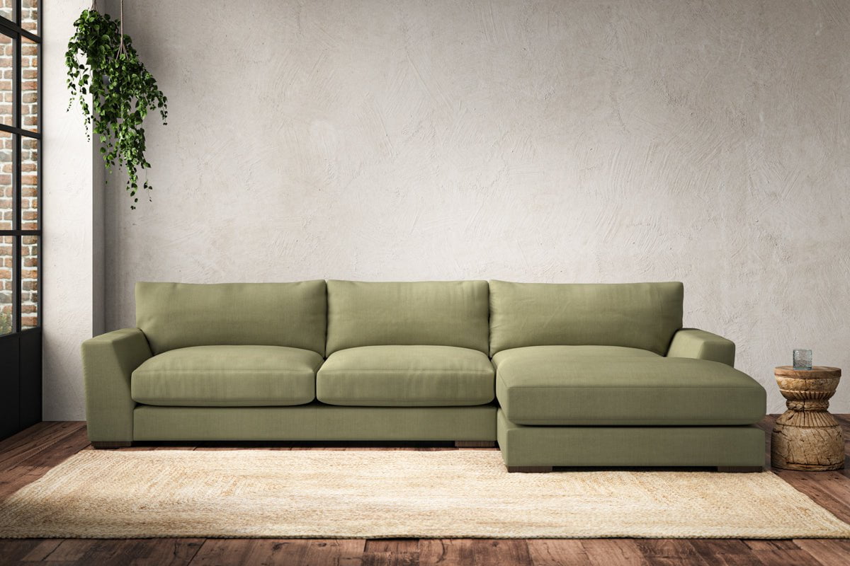 Canapé méridienne Guddu Large avec accoudoir droit - Lin Brera Sauge