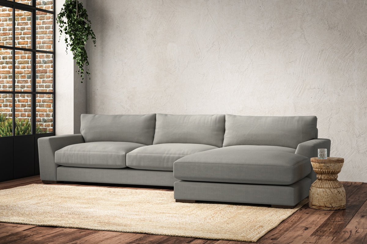 Canapé méridienne Guddu Large avec accoudoir droit - Lin Brera fumé