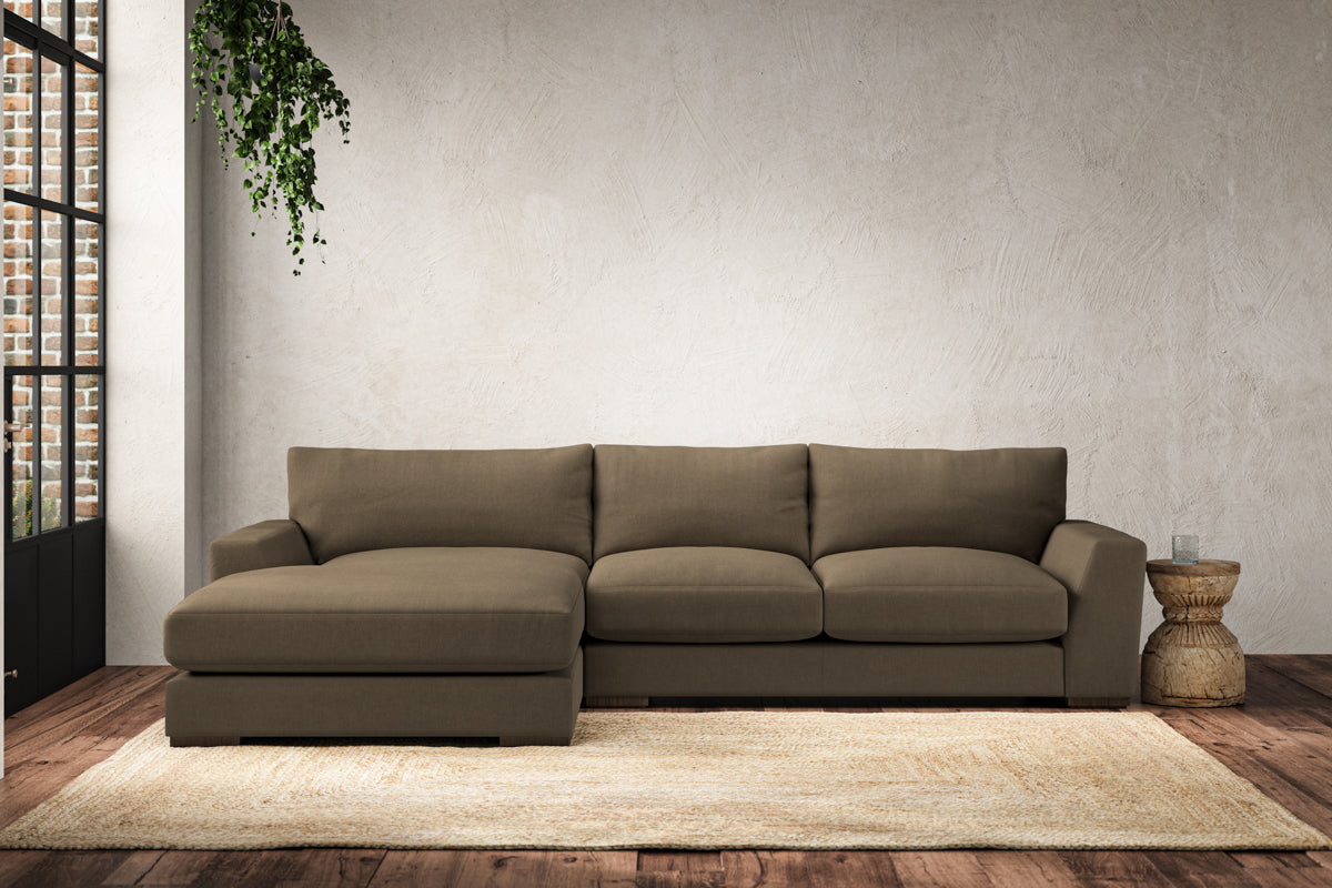 Canapé méridienne Guddu Medium avec accoudoir gauche - Lin Brera Châtaigne