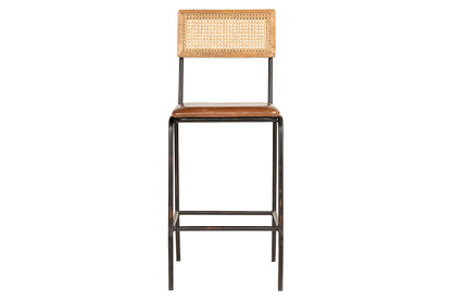 Chaise de comptoir Iswa en cuir et rotin - Beige vieilli