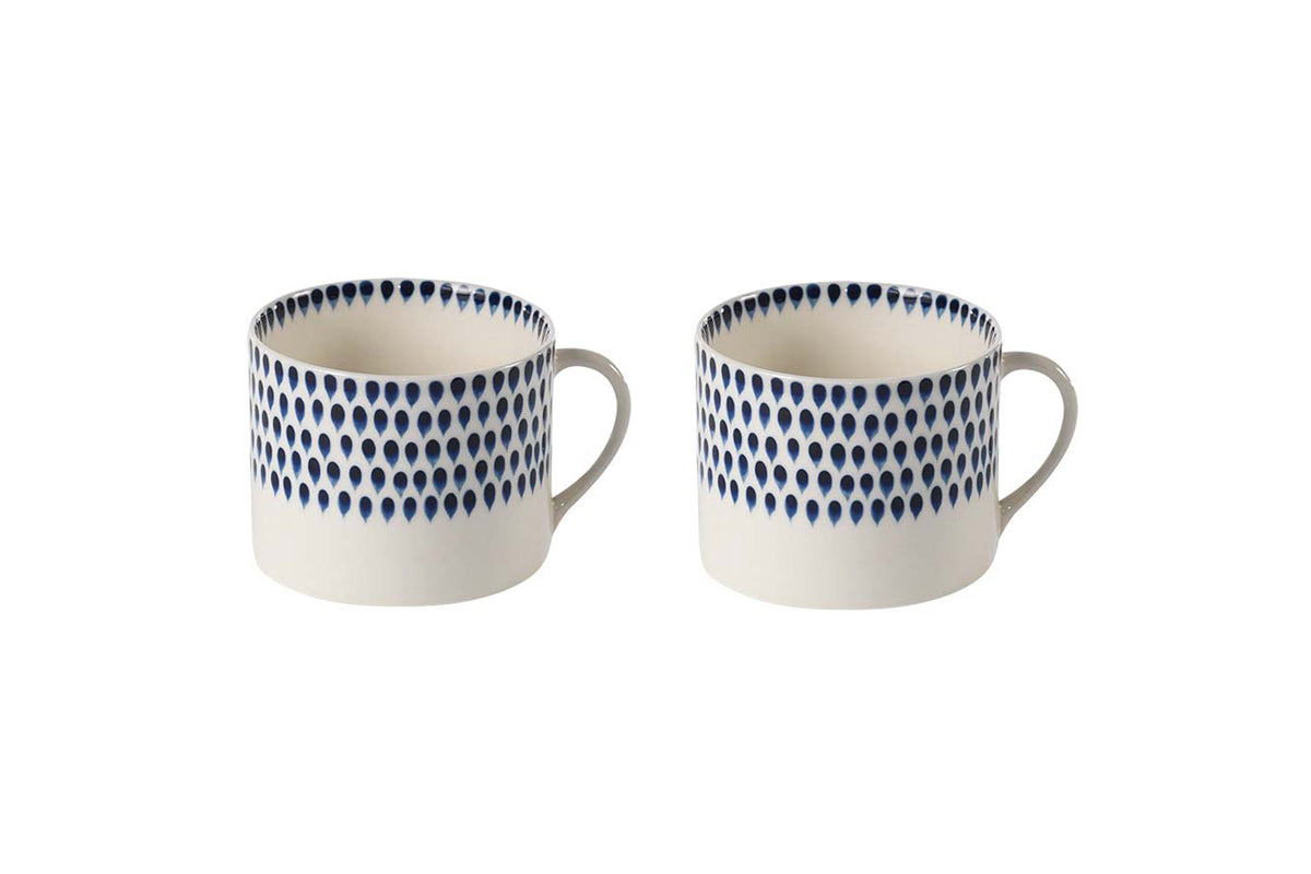 Mug Indigo Drop - Crème et Indigo - Grand format (Lot de 2)