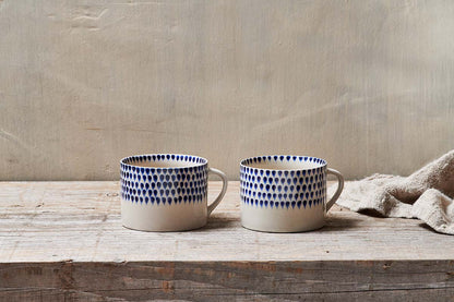 Mug Indigo Drop - Crème et Indigo - Grand format (Lot de 2)