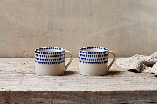 Mug Indigo Drop - Crème et Indigo - Petit (Lot de 2)