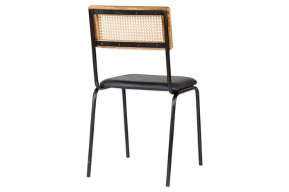 Chaise de salle à manger Iswa en cuir et rotin - Noire