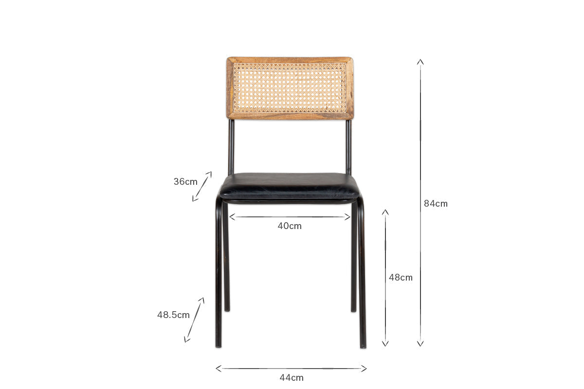Chaise de salle à manger Iswa en cuir et rotin - Noire