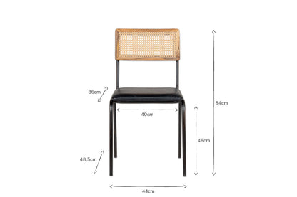 Chaise de salle à manger Iswa en cuir et rotin - Noire