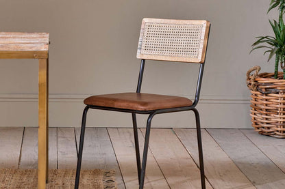 Chaise de salle à manger Iswa en cuir et rotin - Beige