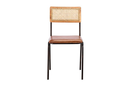 Chaise de salle à manger Iswa en cuir et rotin - Beige