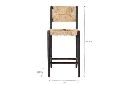 Chaise de comptoir Lohanda en acacia et jonc de Munja - Anthracite