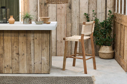 Tabouret de bar Madrisana en acacia et rotin