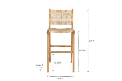 Tabouret de bar Madrisana en acacia et rotin