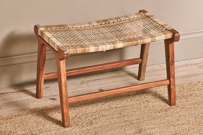 Tabouret Madrisana en acacia et rotin