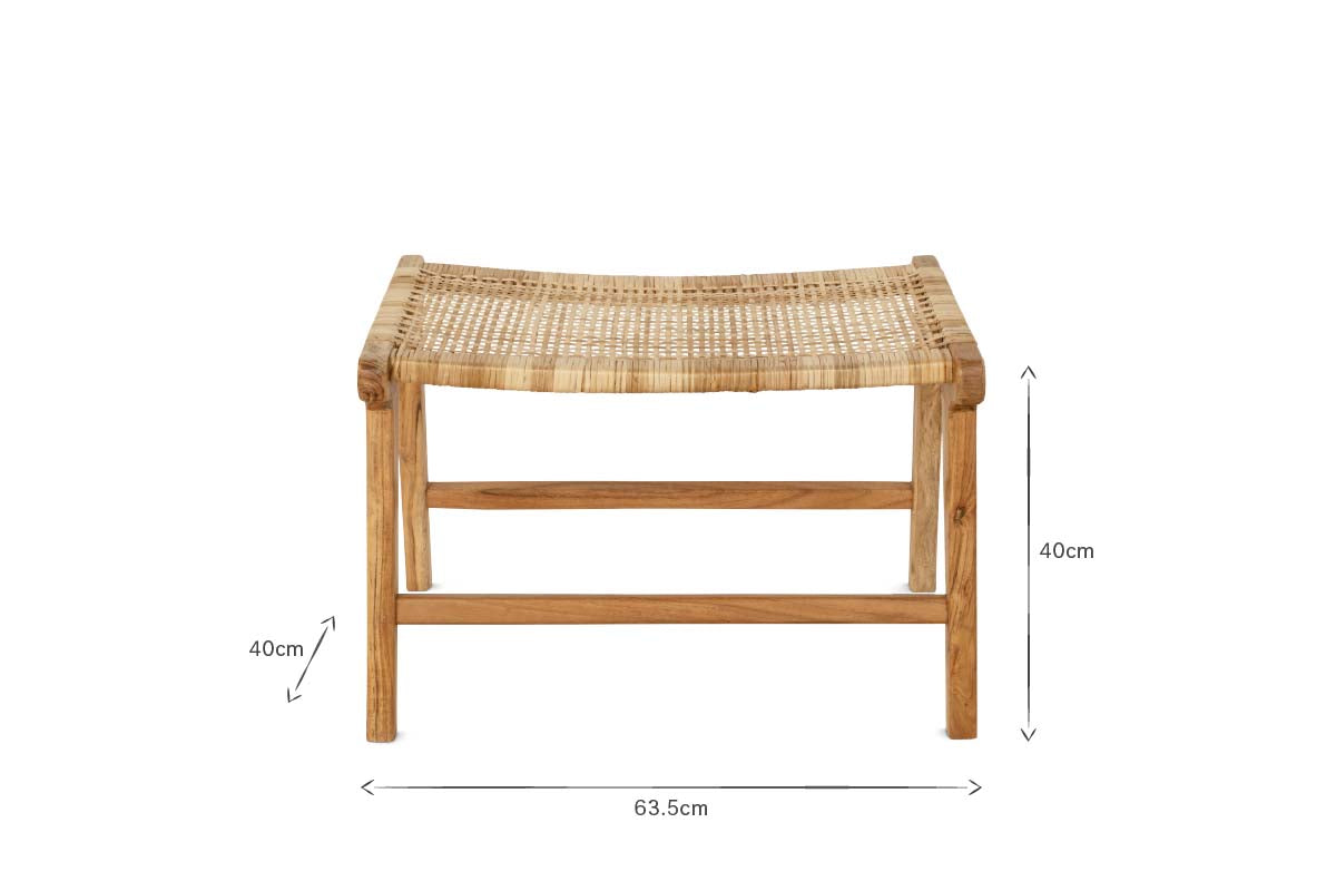 Tabouret Madrisana en acacia et rotin