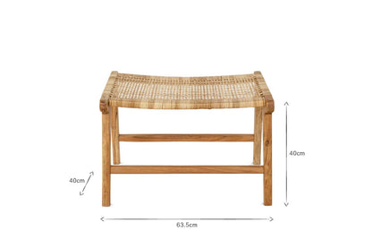 Tabouret Madrisana en acacia et rotin