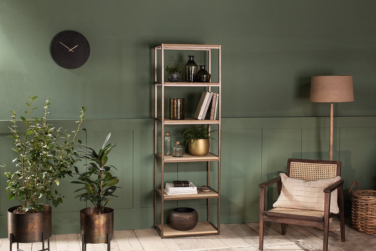 Étagères sur pied Marjori en bois de manguier et fer - Étroites