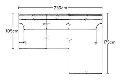 Canapé méridienne Marri Large avec accoudoir droit - Lin indigo Brera