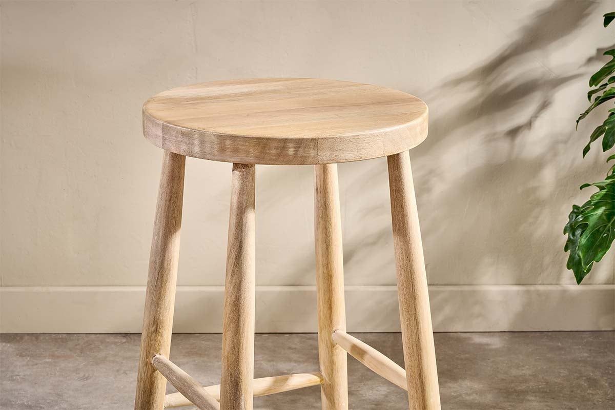 Tabouret de bar rond en bois de manguier Mengwi - Naturel