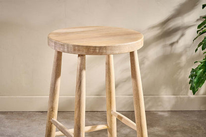 Tabouret de bar rond en bois de manguier Mengwi - Naturel