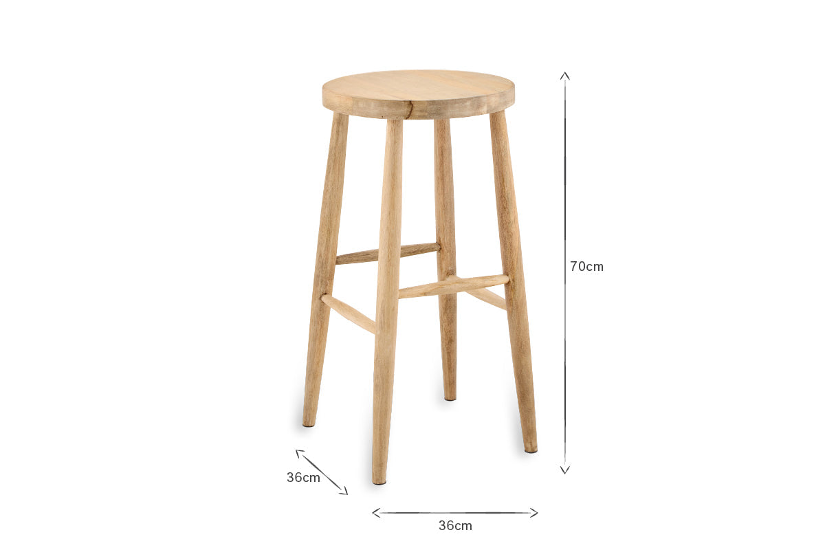 Tabouret de bar rond en bois de manguier Mengwi - Naturel