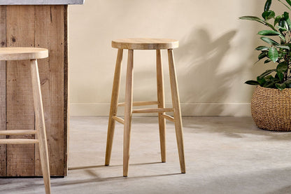 Tabouret de bar rond en bois de manguier Mengwi - Naturel
