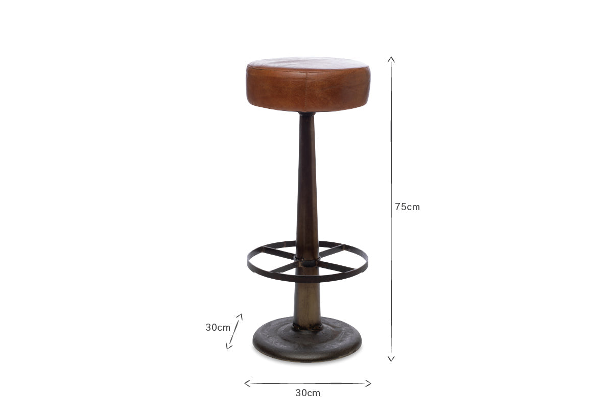 Tabouret rond en cuir Narwana - Beige vieilli