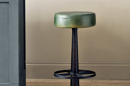 Tabouret rond en cuir Narwana - Vert foncé