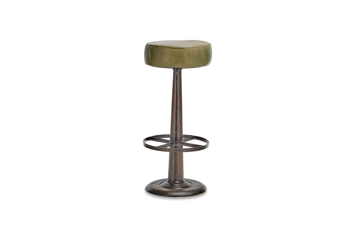 Tabouret rond en cuir Narwana - Vert foncé