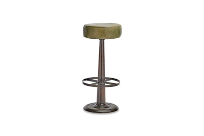 Tabouret rond en cuir Narwana - Vert foncé