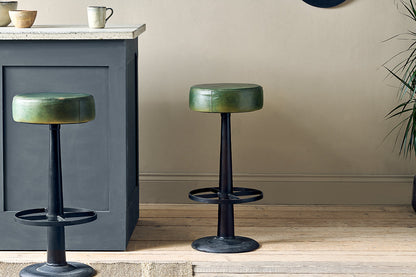 Tabouret rond en cuir Narwana - Vert foncé