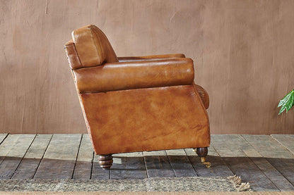 Fauteuil Narwana en cuir côtelé - Beige vieilli
