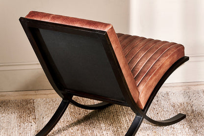 Fauteuil Narwana en cuir côtelé - Beige vieilli