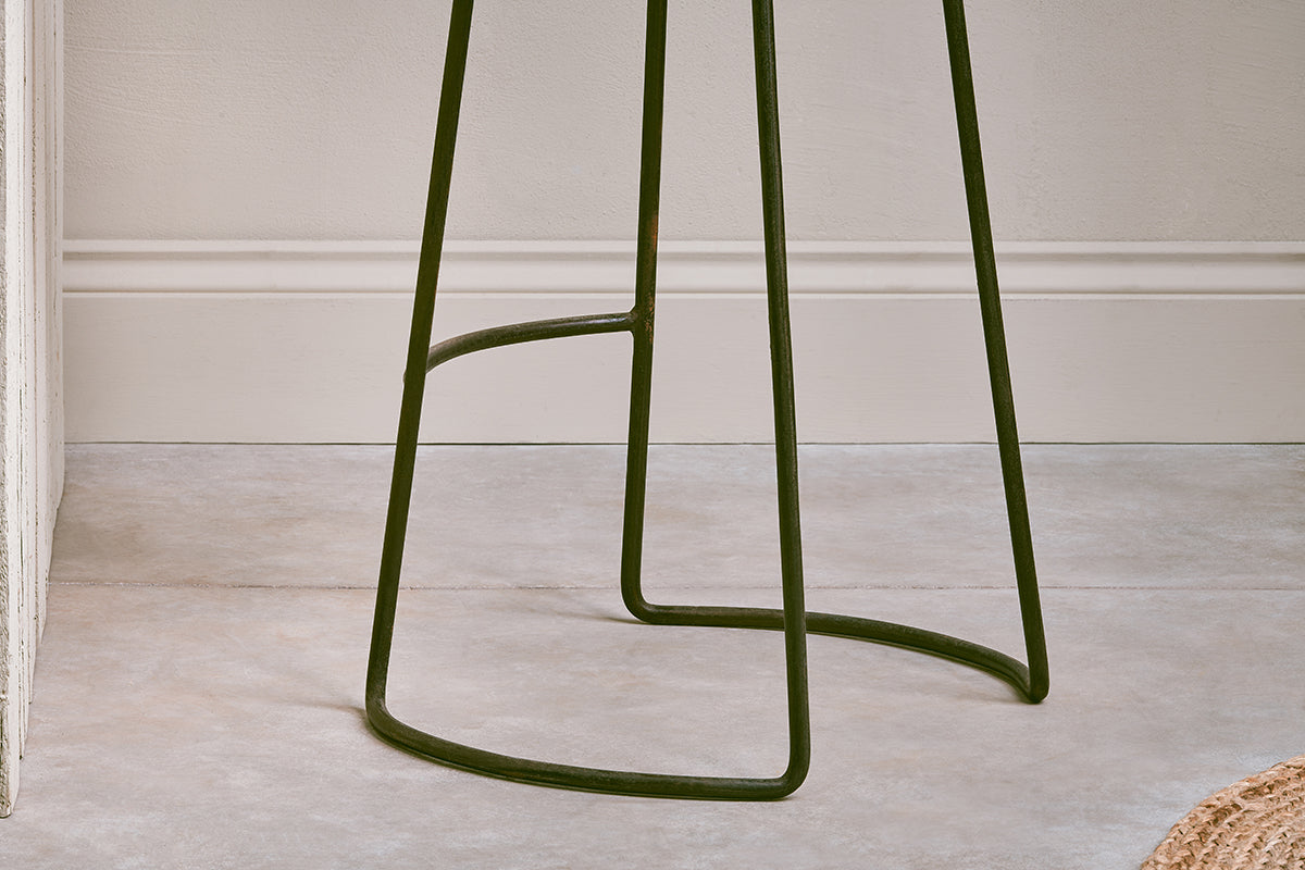 Tabouret Narwana en cuir côtelé - Couleur fauve vieillie - Grand