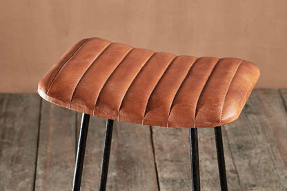Tabouret Narwana en cuir côtelé - Beige vieilli - Petit