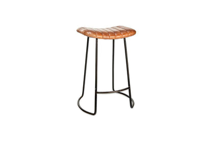 Tabouret Narwana en cuir côtelé - Beige vieilli - Petit