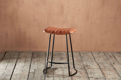 Tabouret Narwana en cuir côtelé - Beige vieilli - Petit