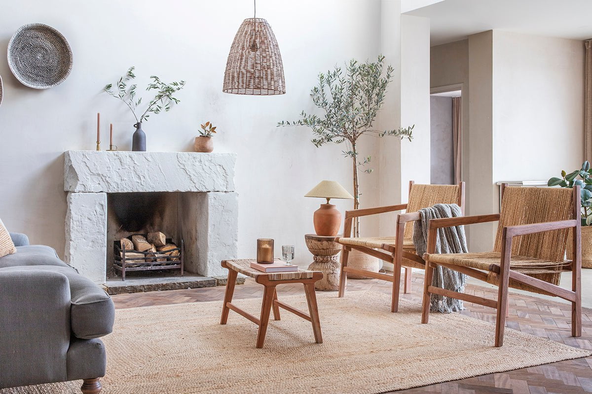 Pendentif conique en rotin Noko - Naturel