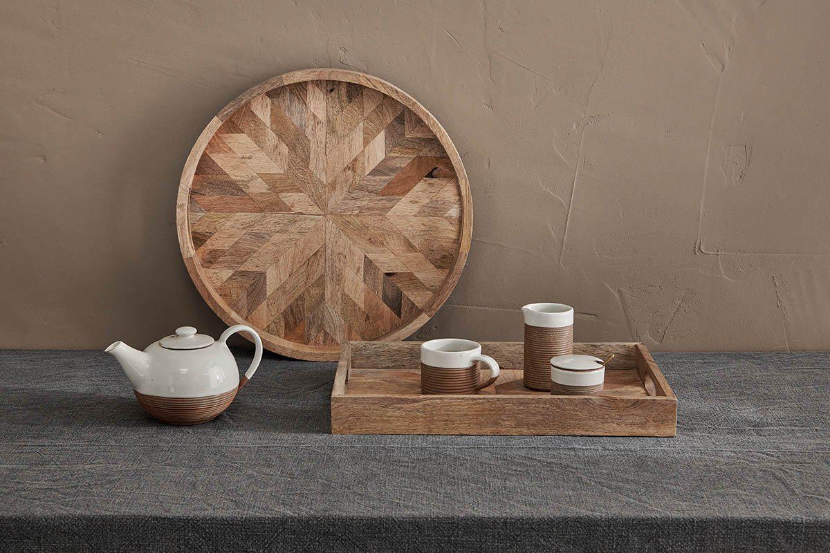 Plateau rond en bois de manguier Pawi