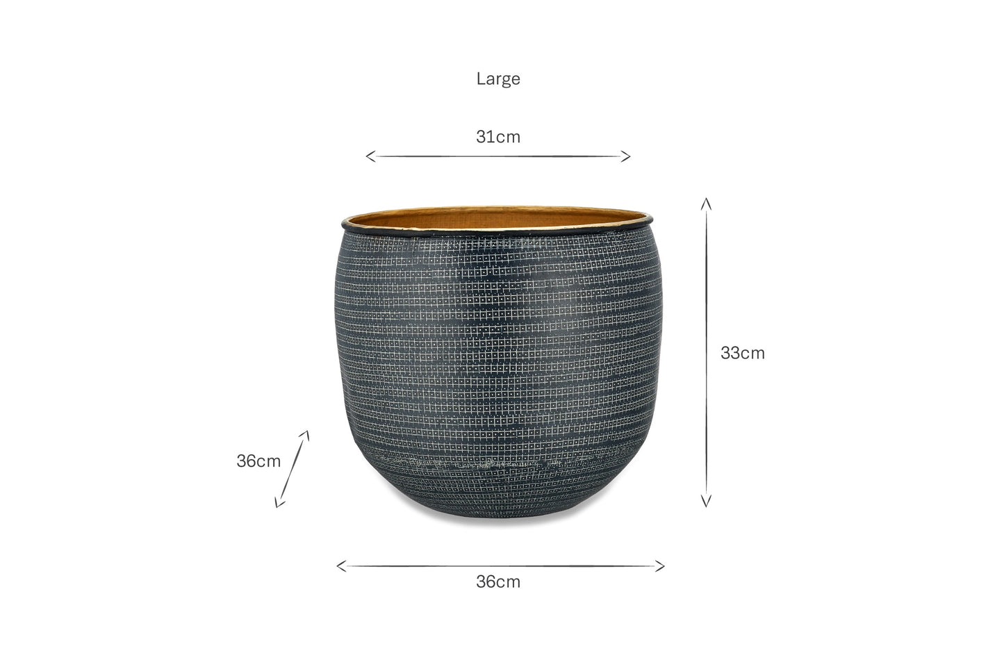 Pot de fleurs Tembesi gravé - Noir antique et laiton