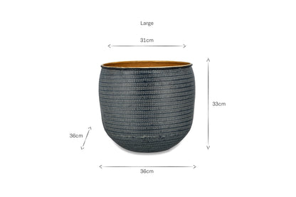 Pot de fleurs Tembesi gravé - Noir antique et laiton